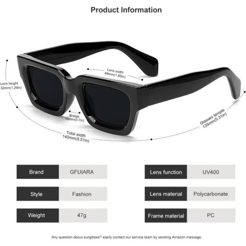 ⚡Men A-black Fashion Thick Trendy Square Shades Rectangle Designer SunGlasses